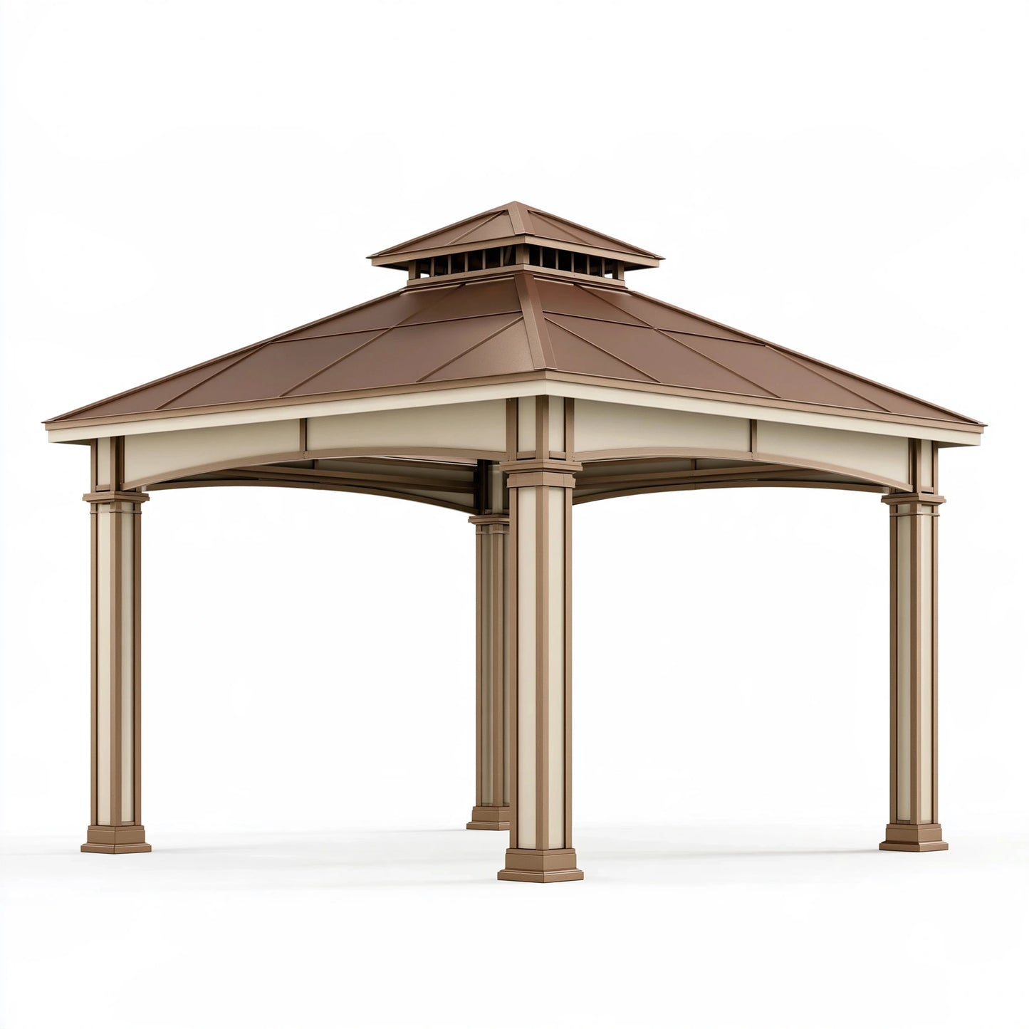 Gazebo da giardino 400 x 400 x 320 cm in metallo marrone con tetto ventilato stile classico