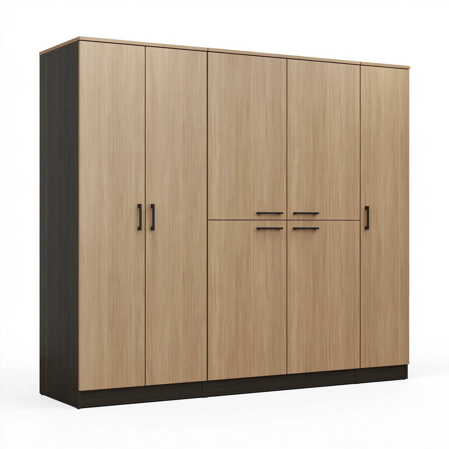 Armadio guardaroba 300 x 60 x 220 cm in pannelli effetto legno rovere chiaro e nero - 8 ante battenti