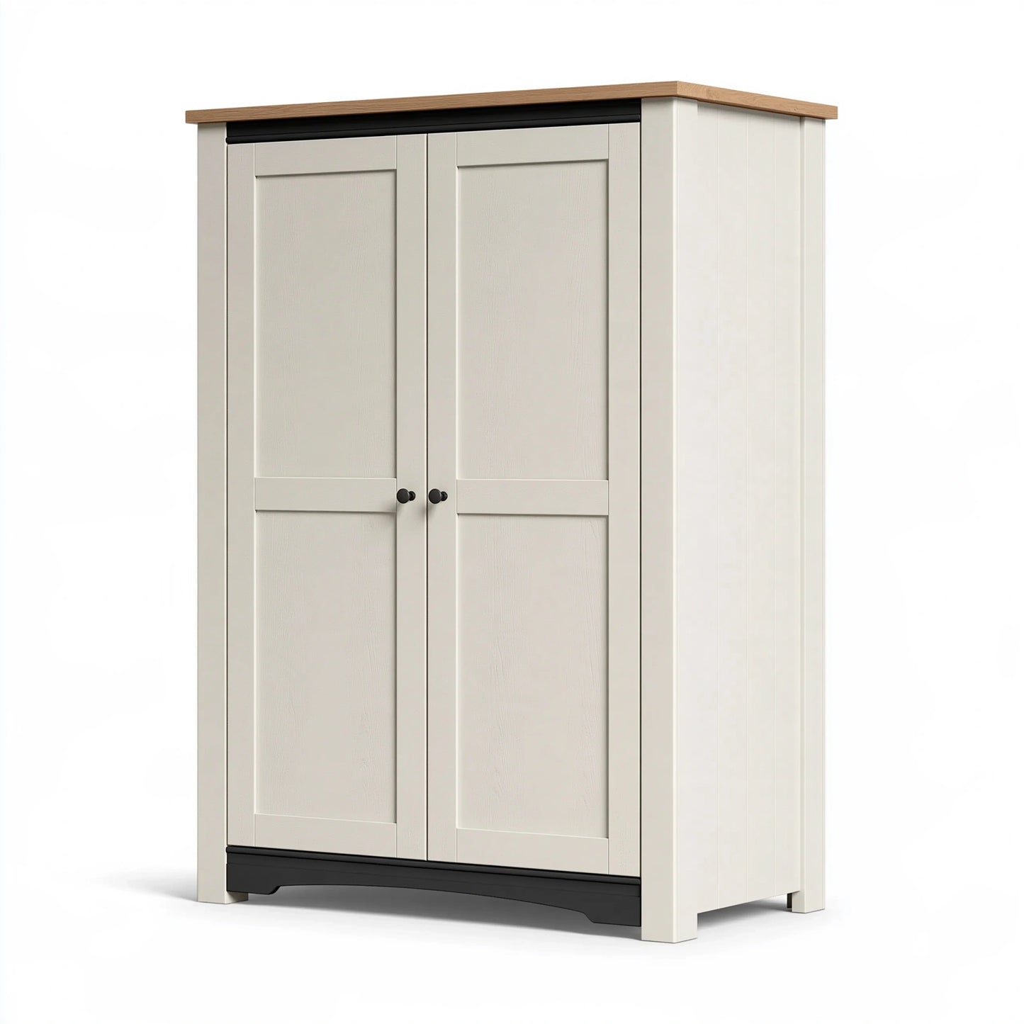 Armadio guardaroba 100 x 55 x 190 cm in legno bianco naturale con 2 ante stile rustico