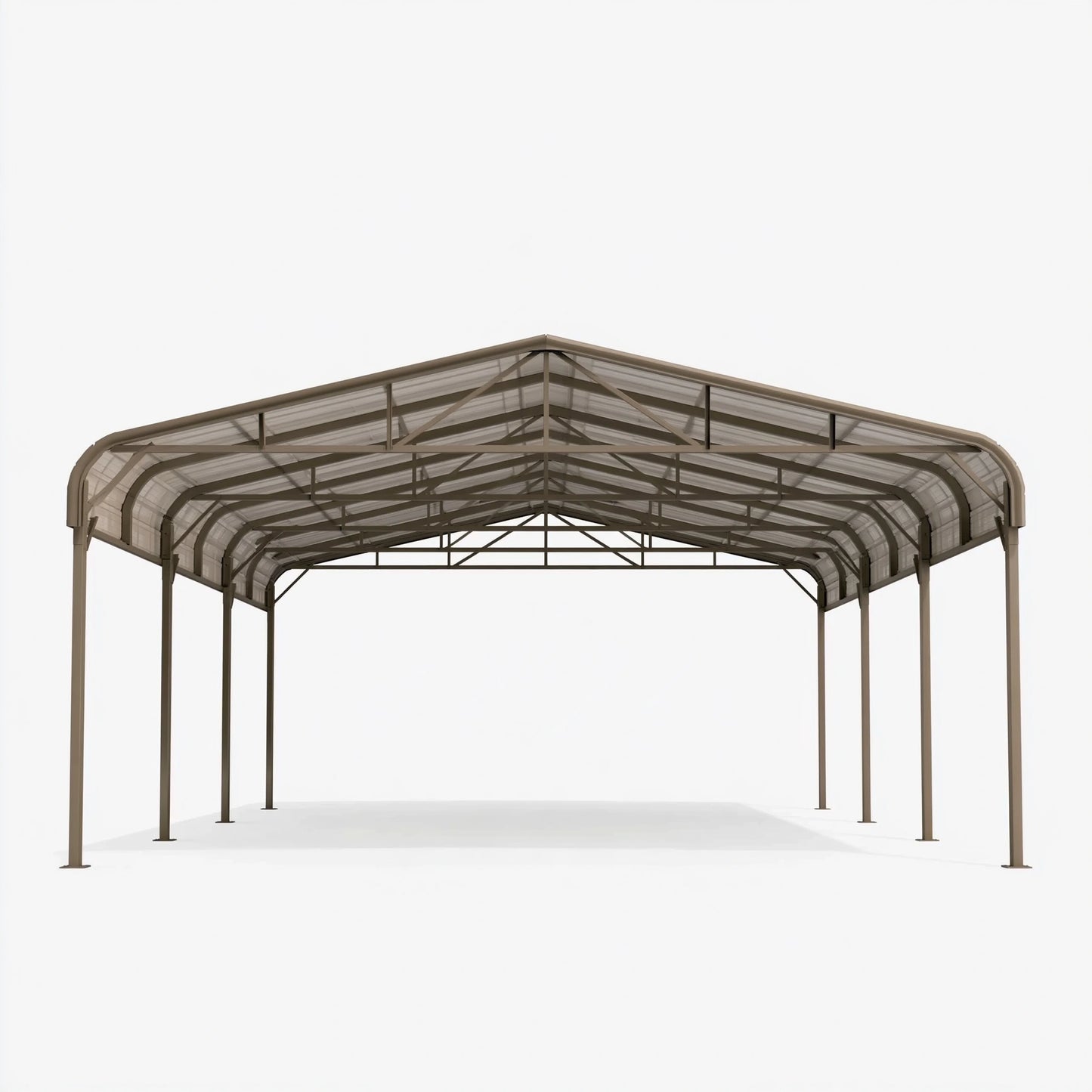 Tettoia autoportante 600 x 300 x 270 cm in acciaio marrone con copertura traslucida per esterni