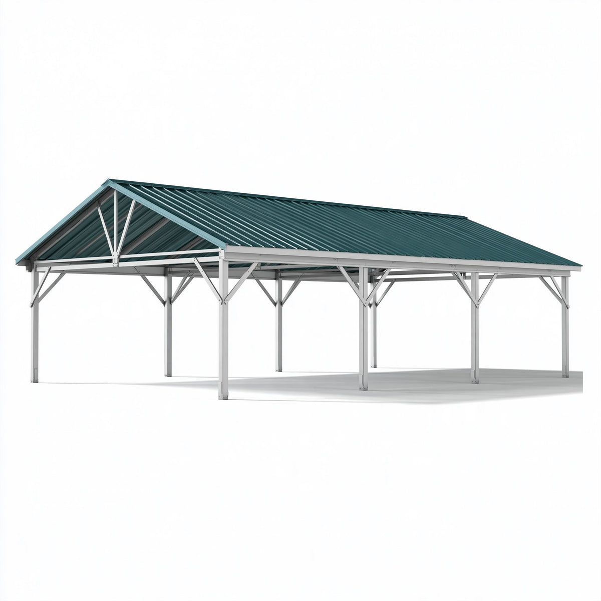 Tettoia da esterno 600 x 300 x 300 cm in acciaio grigio e verde con copertura metallica - struttura autoportante