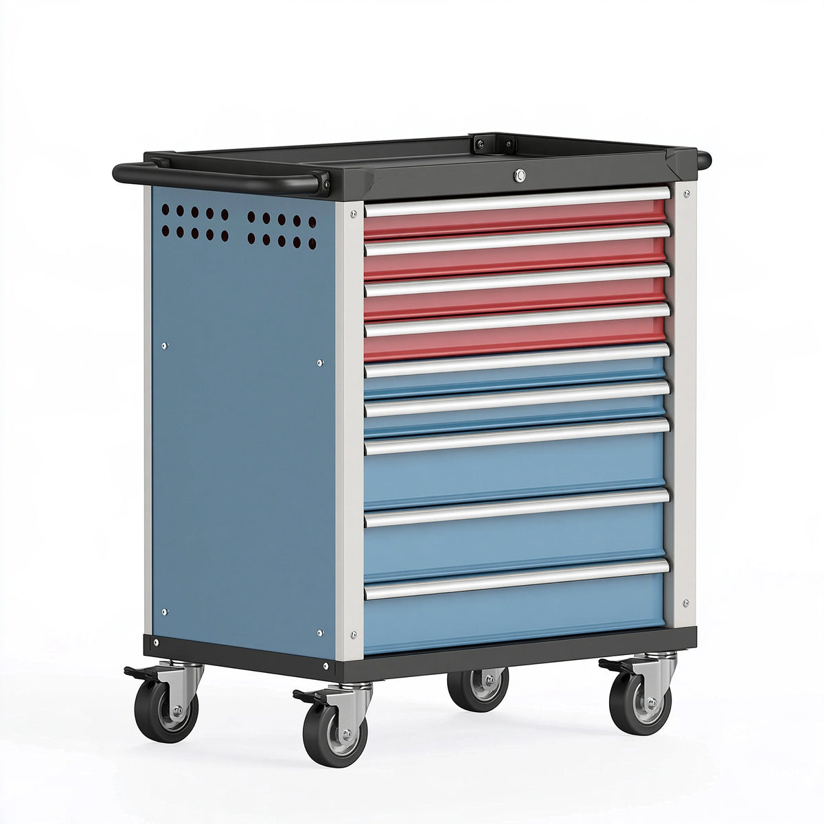 Carrello portautensili 80 x 45 x 100 cm in metallo blu rosso con 8 cassetti e ruote