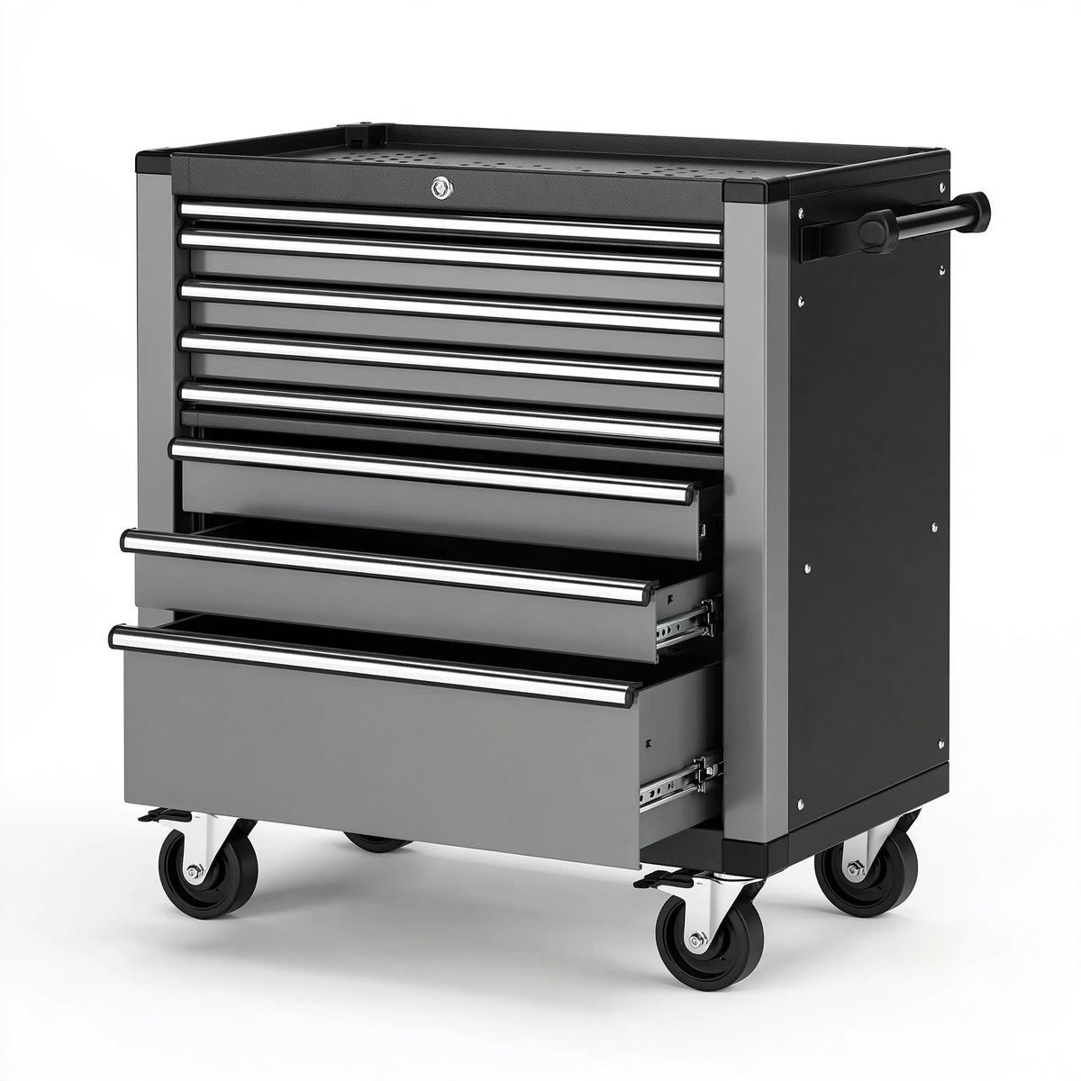 Carrello portautensili 80 x 45 x 100 cm in acciaio nero e grigio con 8 cassetti e ruote