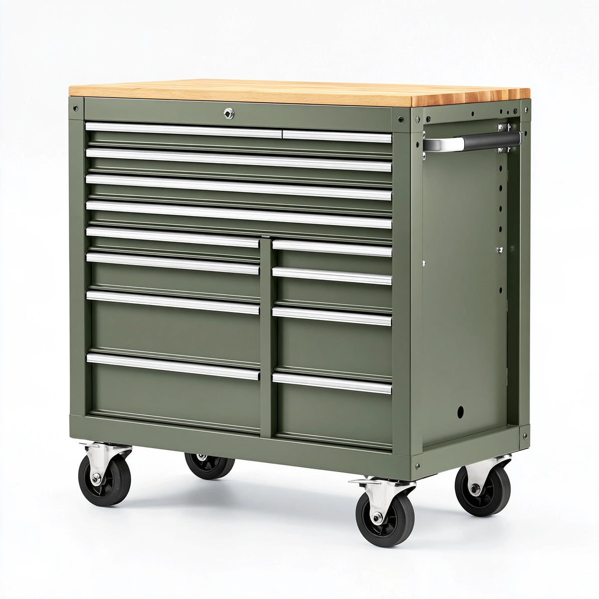 Cassettiera portautensili 77 x 46 x 97 cm in acciaio verde con piano in legno - mobile da officina con ruote