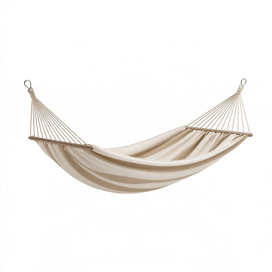 Amaca da giardino 300 x 150 cm in tessuto beige/marrone con barre in legno e ganci