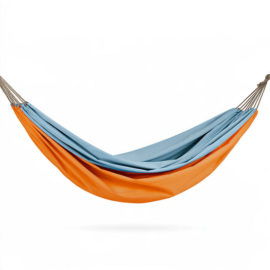 Amaca 300 x 150 cm in tessuto arancione e azzurro per giardino sospesa