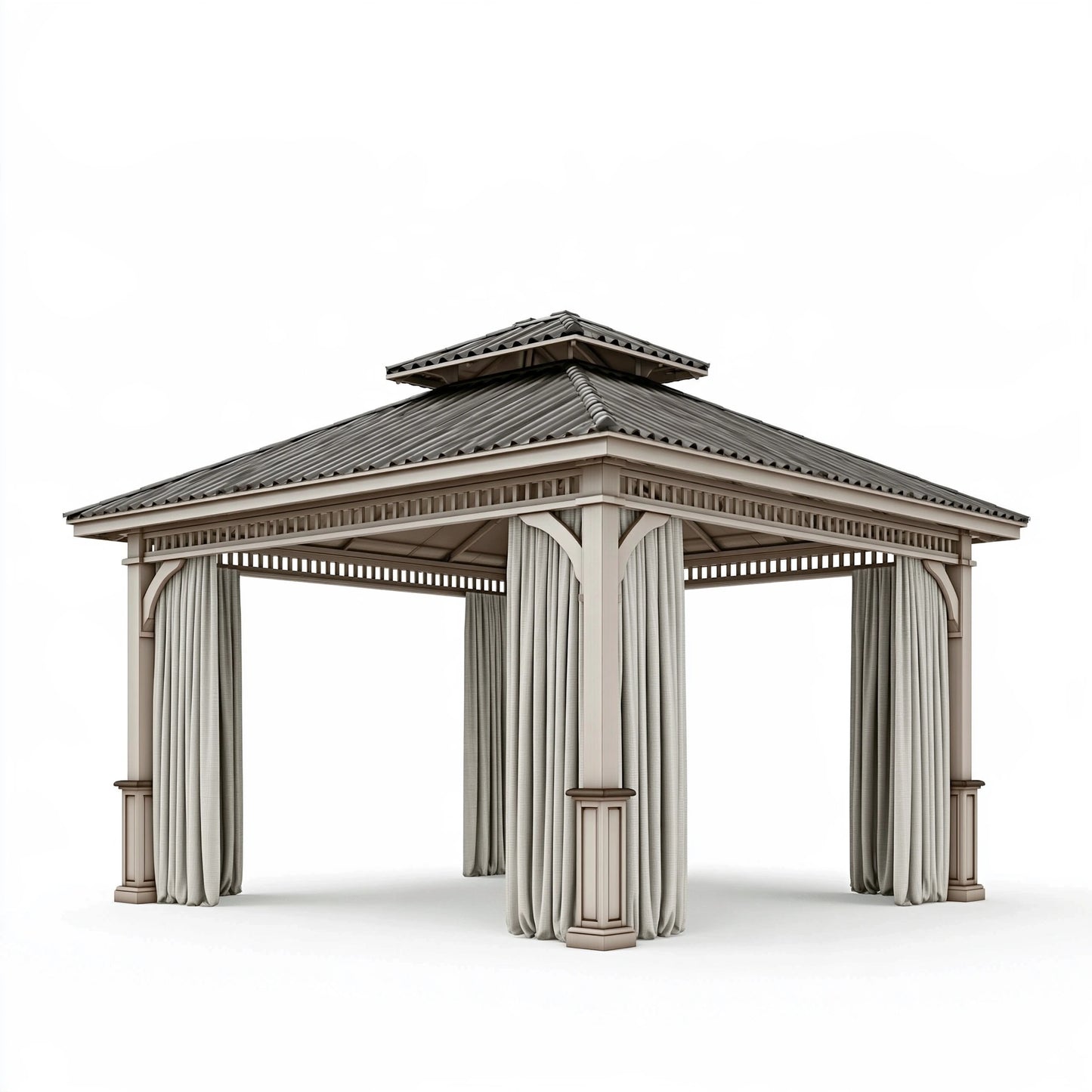 Gazebo da giardino 300 x 300 cm in metallo grigio con tende laterali
