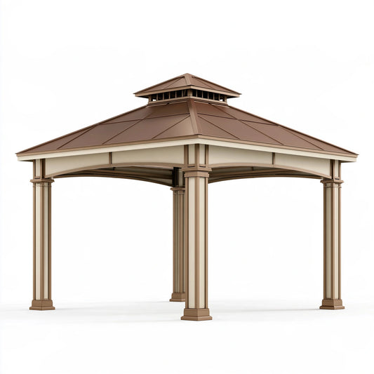 Gazebo da giardino 400 x 400 x 320 cm in metallo marrone con tetto ventilato stile classico