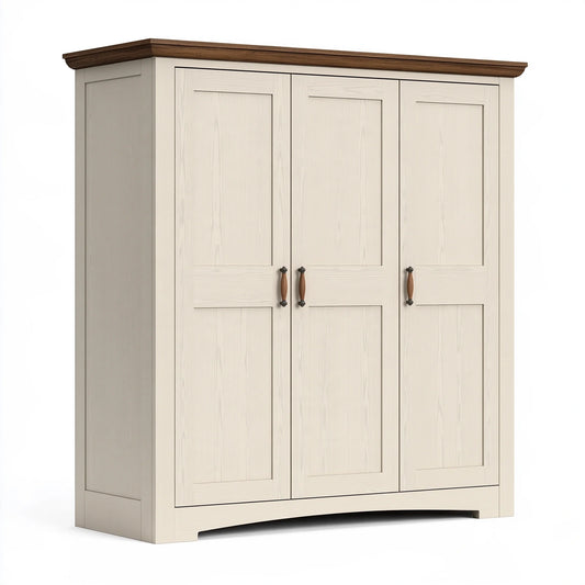 Armadio 3 ante 180 x 60 x 210 cm in legno ingegnerizzato crema e marrone - stile classico per camera da letto