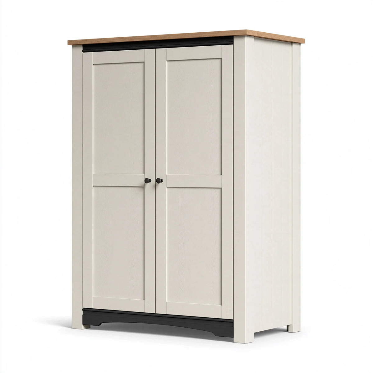 Armadio guardaroba 100 x 55 x 190 cm in legno bianco naturale con 2 ante stile rustico