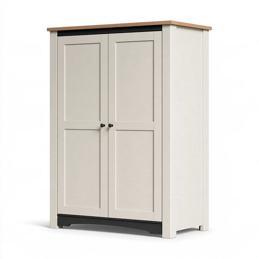 Armadio guardaroba 100 x 55 x 190 cm in legno bianco naturale con 2 ante stile rustico