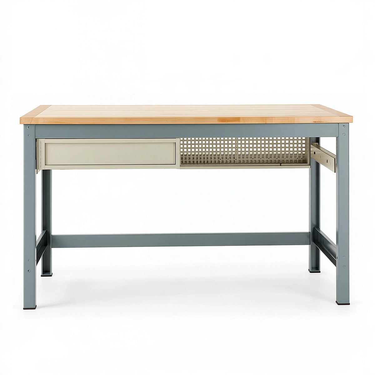 Banco da lavoro 150 x 75 x 90 cm in legno e metallo grigio con cassetto stile industriale