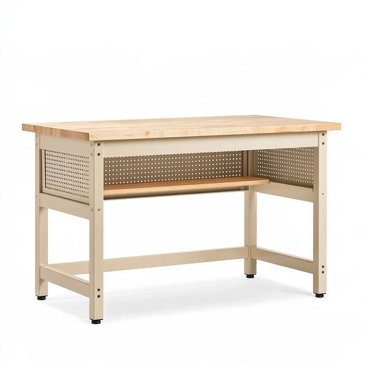 Tavolo da lavoro 120 x 60 x 90 cm in legno e metallo beige con ripiano stile industriale