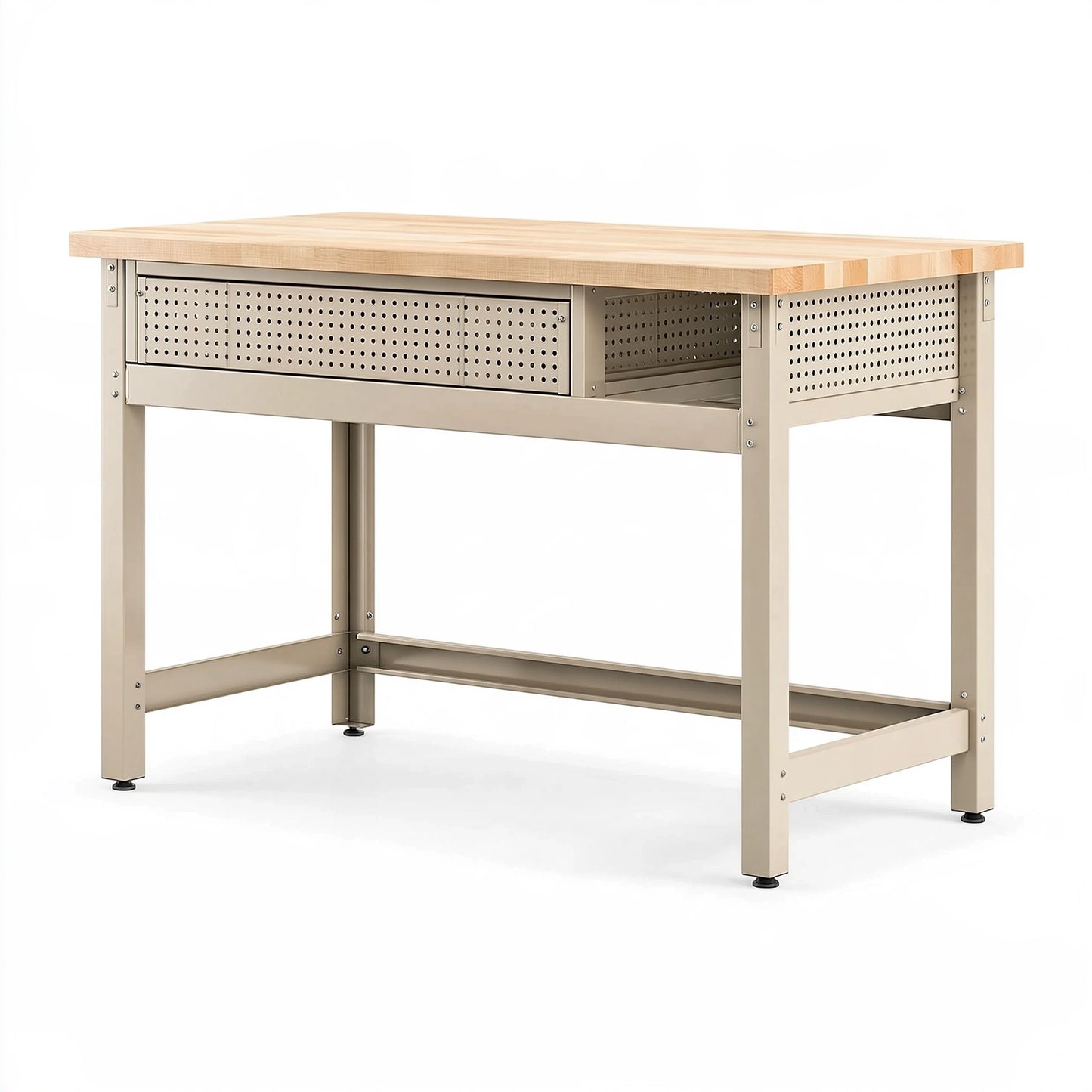 Banco da lavoro 152 x 76 x 91 cm in legno e acciaio beige naturale con cassetti stile industriale