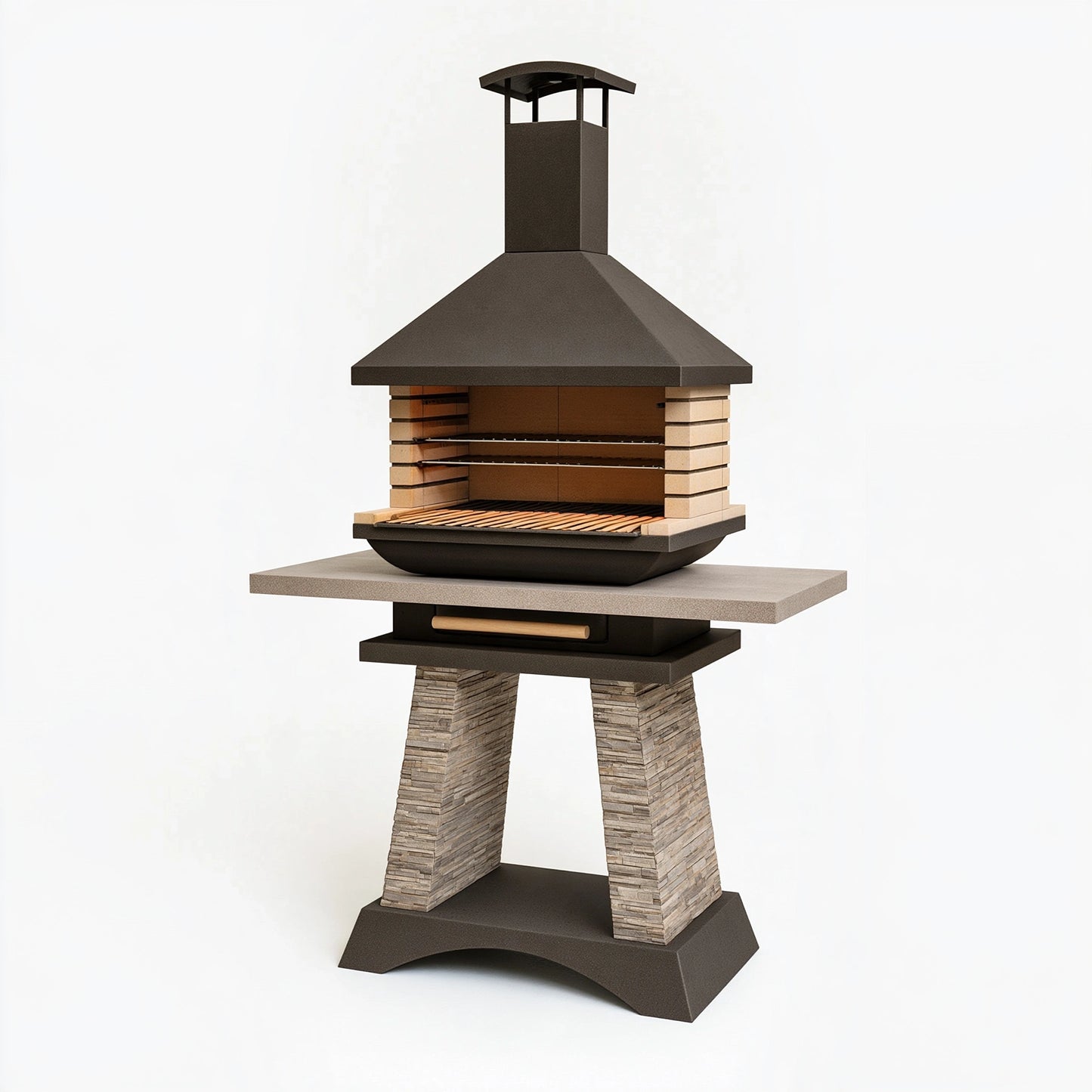 Barbecue da esterno 120 x 70 x 220 cm in metallo e pietra marrone stile rustico
