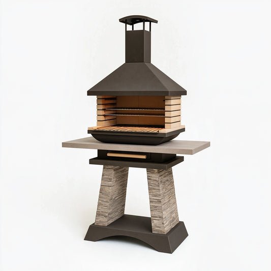 Barbecue da esterno 120 x 70 x 220 cm in metallo e pietra marrone stile rustico