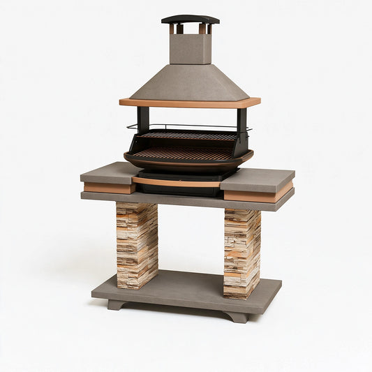 Barbecue da giardino 120 x 70 x 210 cm in metallo e pietra grigio antracite con griglia