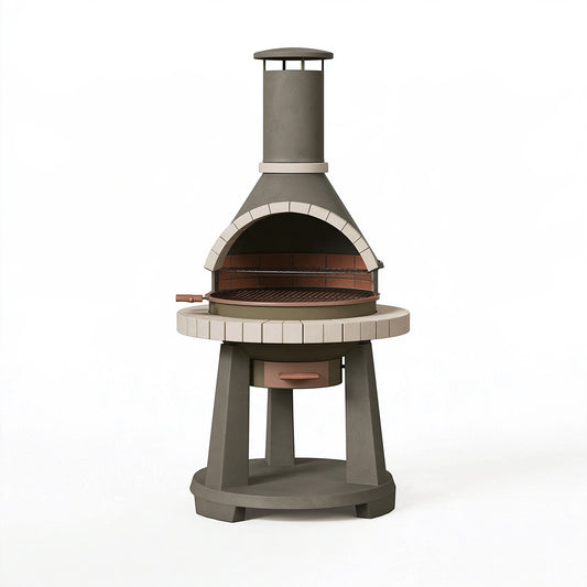 Barbecue da esterno Ø85 cm in metallo grigio con griglia e cappa stile rustico