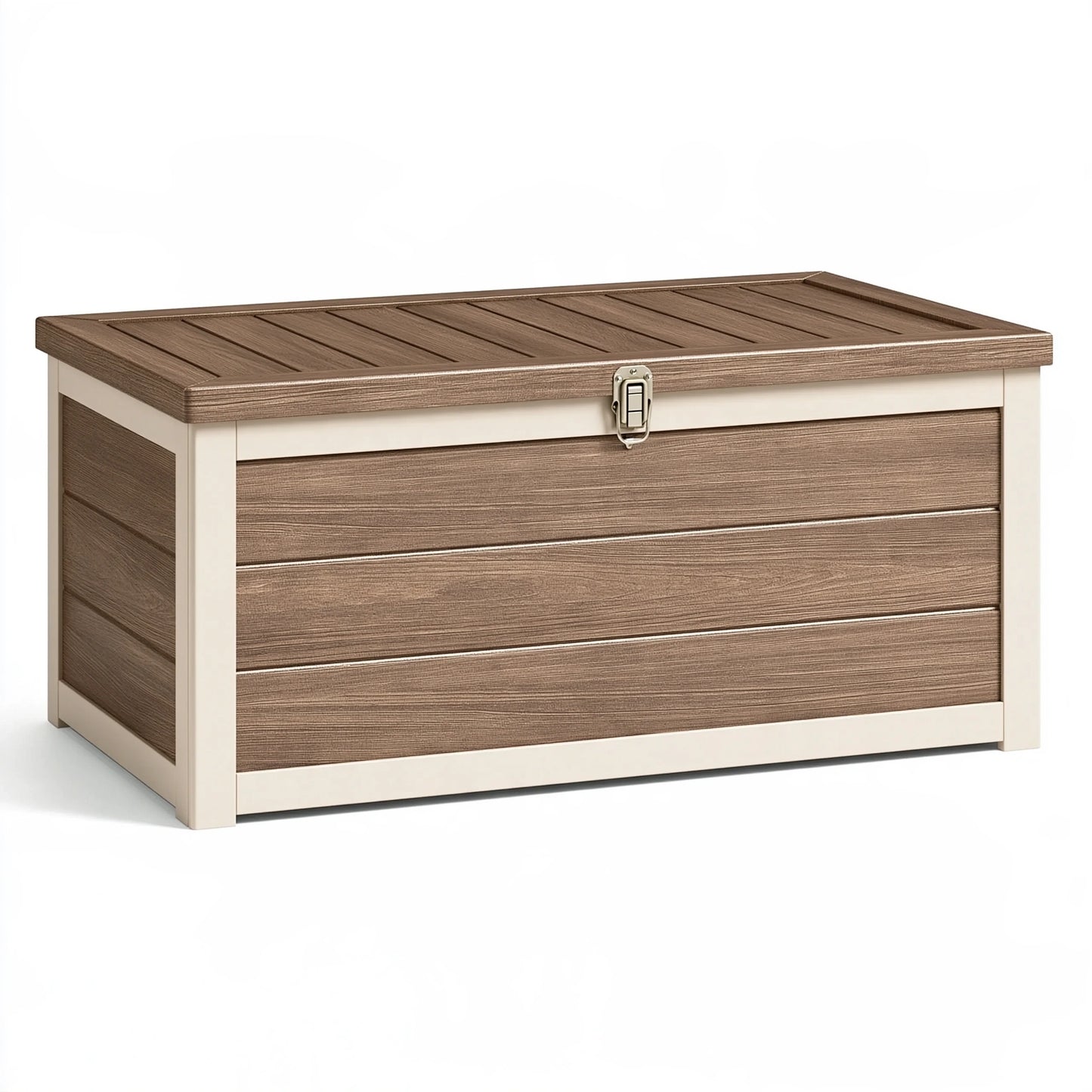 Cassapanca contenitore da esterno 120 x 60 x 60 cm in resina marrone e beige con coperchio a doghe