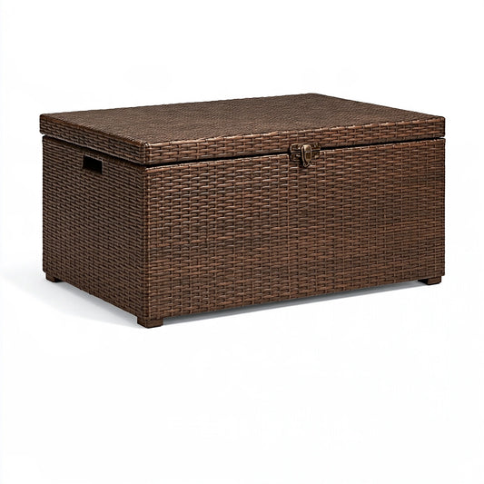 Baule contenitore da esterno 120 x 60 x 60 cm in rattan sintetico marrone con coperchio