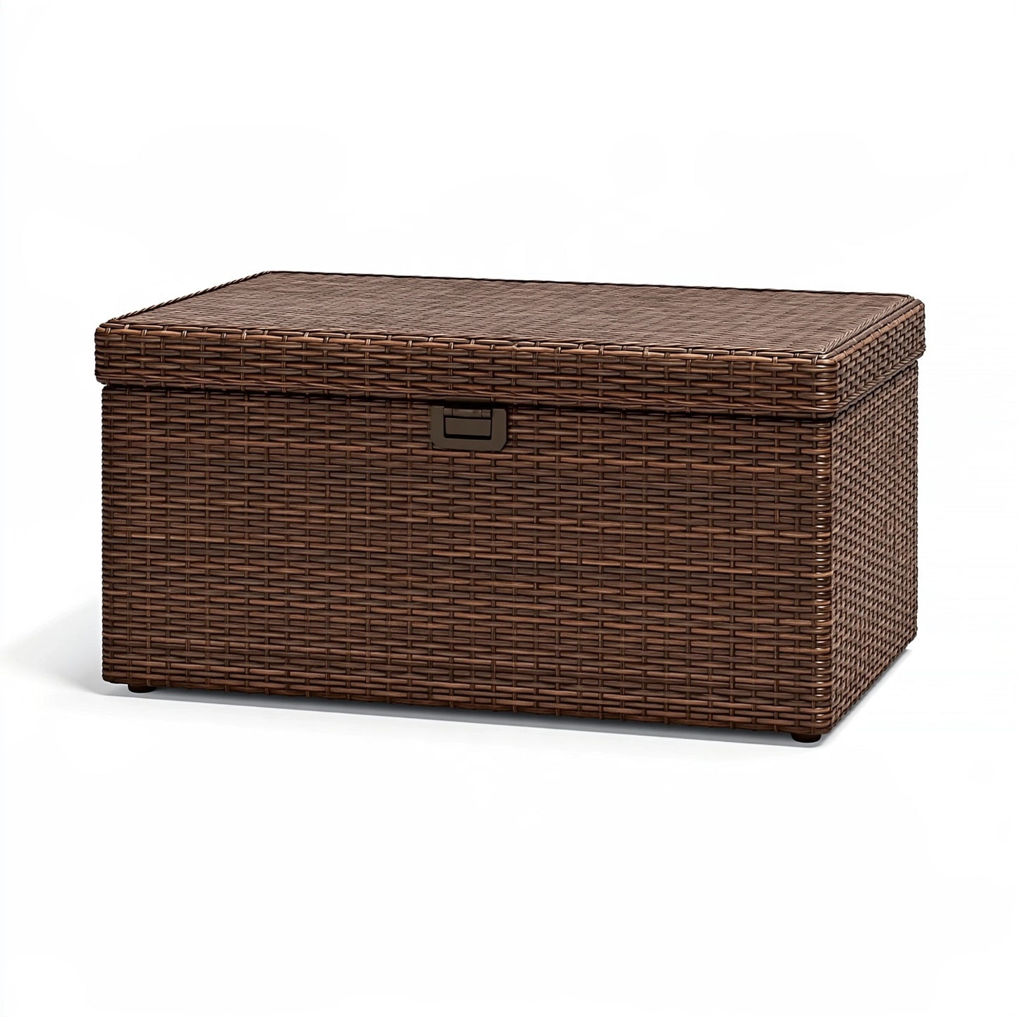 Cassapanca da giardino 120 x 60 x 60 cm in fibra intrecciata marrone con coperchio