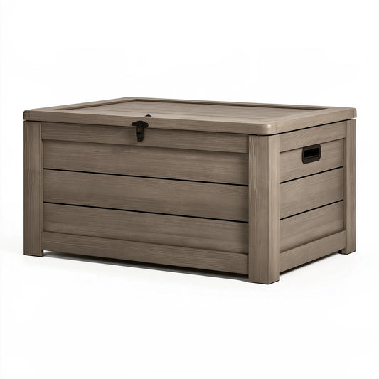 Baule da giardino 132 x 72 x 75 cm in resina grigio tortora con coperchio e chiusura