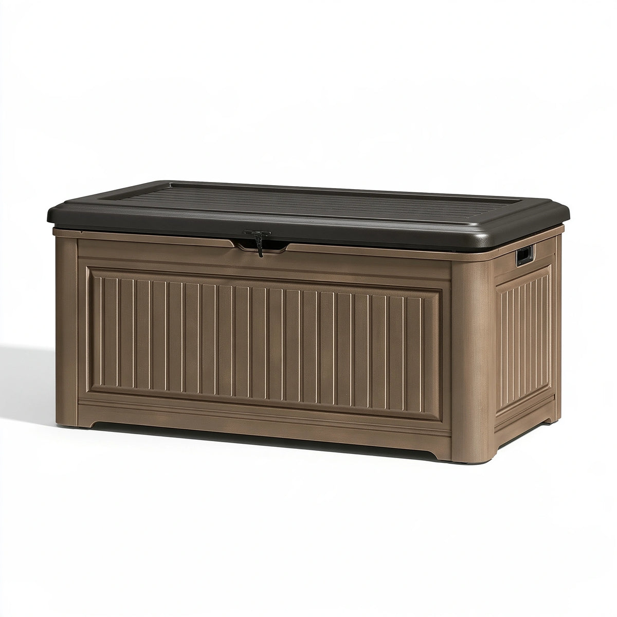Cassapanca da esterno 120 x 60 x 63 cm in plastica marrone e nero con coperchio