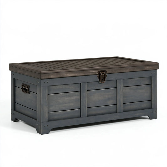 Baule contenitore da esterno 120 x 60 x 65 cm in legno grigio con coperchio a doghe