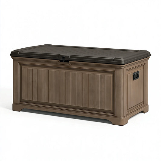 Cassapanca da esterno 120 x 60 x 65 cm in resina marrone con coperchio nero