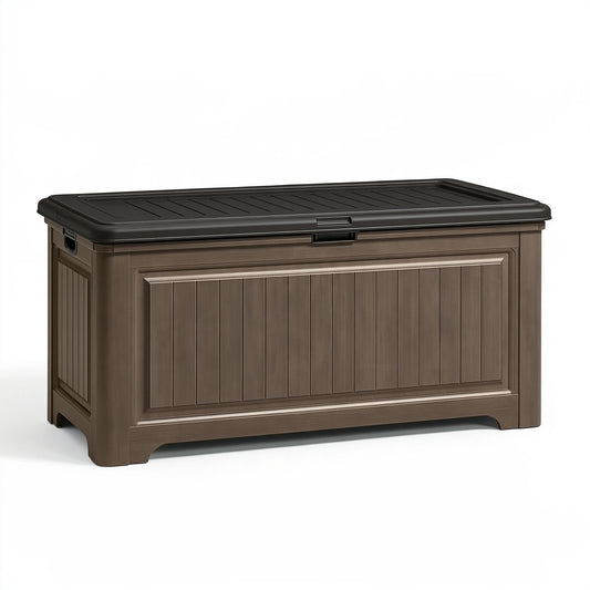 Cassapanca contenitore 120 x 55 x 60 cm in plastica marrone con coperchio per esterni