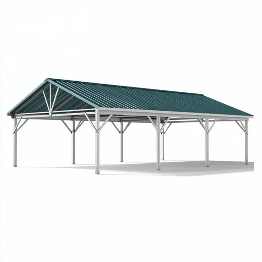 Tettoia da esterno 600 x 300 x 300 cm in acciaio grigio e verde con copertura metallica - struttura autoportante