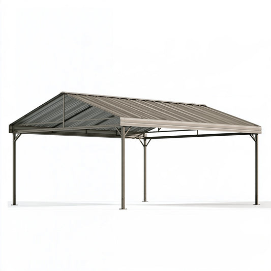 Tettoia per auto 600 x 600 x 270 cm in acciaio grigio con tetto a falde