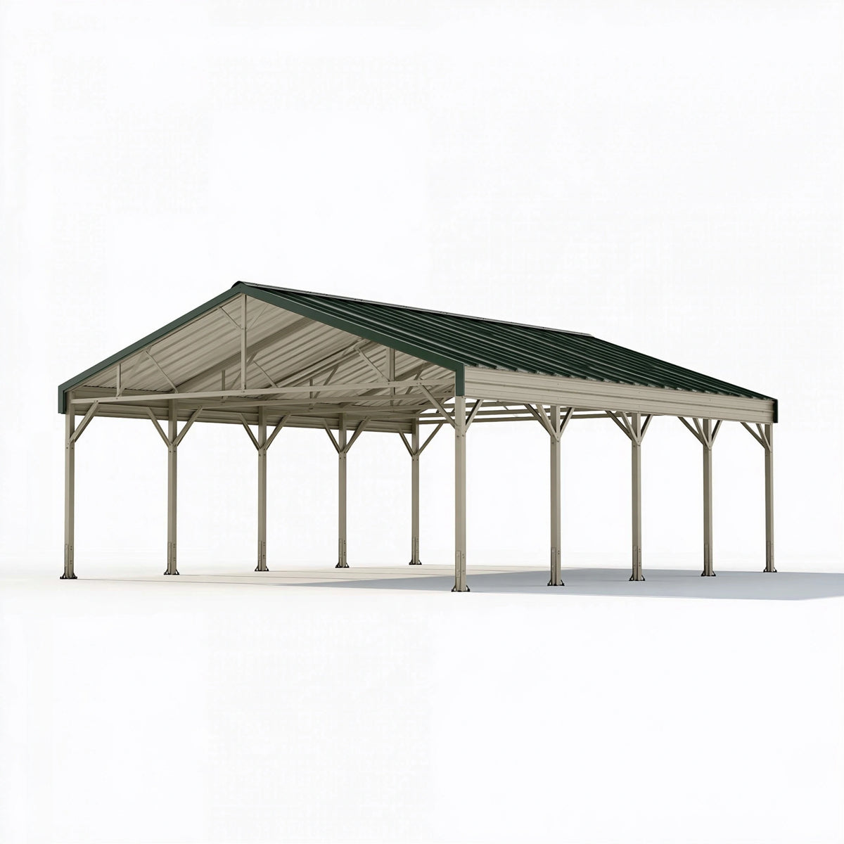 Tettoia autoportante 600 x 300 x 270 cm in metallo beige e verde per esterni