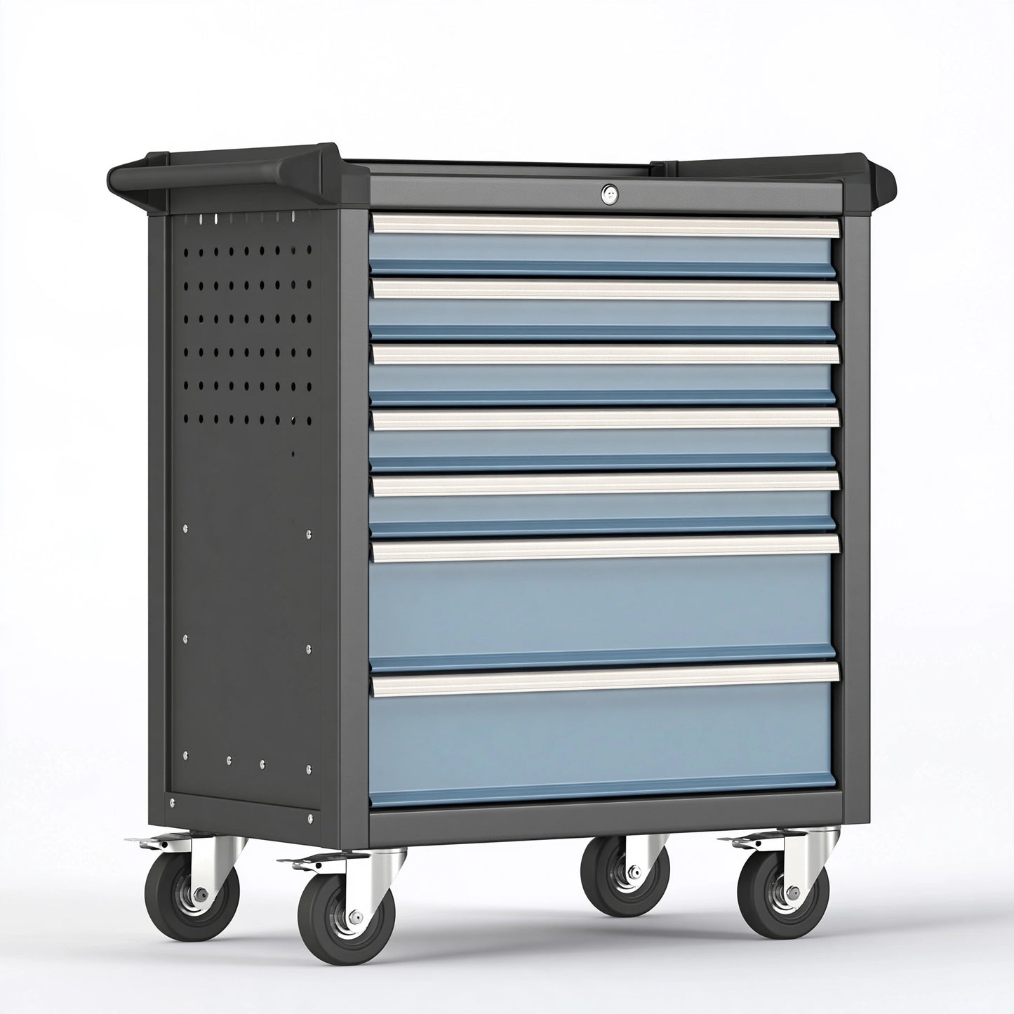 Carrello portautensili 77 x 46 x 97 cm in metallo nero/blu con 7 cassetti e ruote