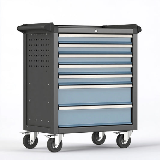 Carrello portautensili 77 x 46 x 97 cm in metallo nero/blu con 7 cassetti e ruote
