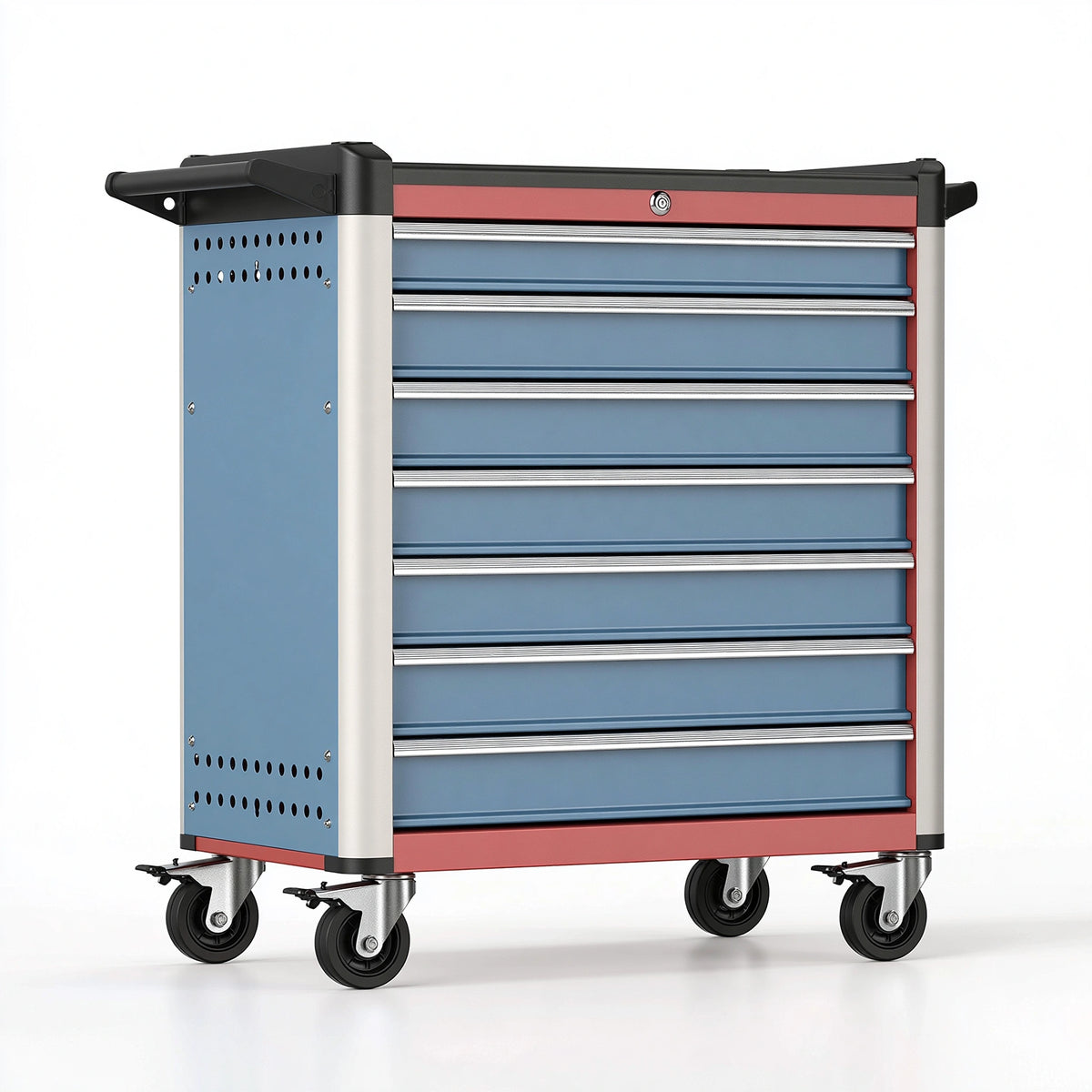 Carrello portautensili 80 x 50 x 100 cm in acciaio blu rosso con 7 cassetti e ruote