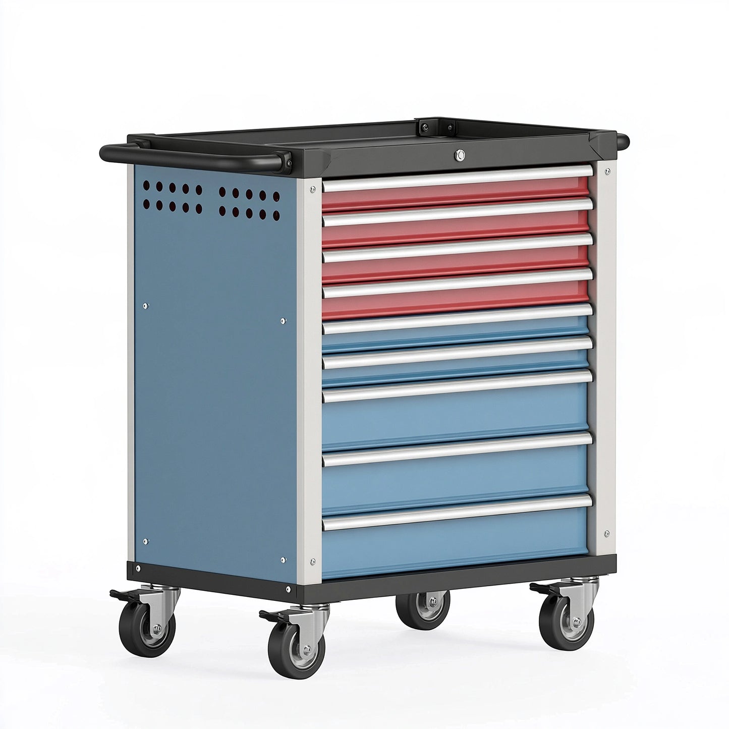 Carrello portautensili 80 x 45 x 100 cm in metallo blu rosso con 8 cassetti e ruote