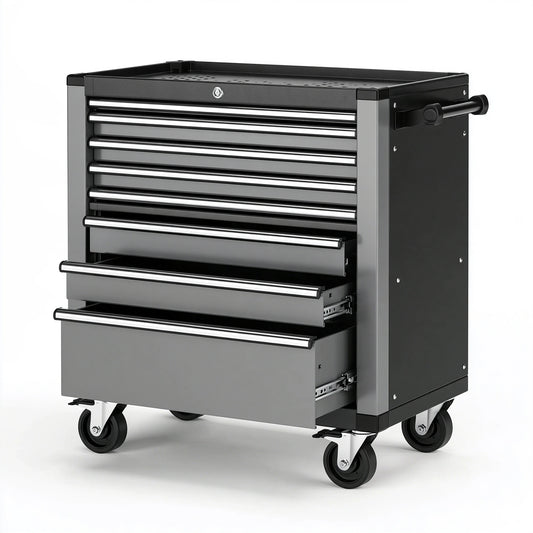 Carrello portautensili 80 x 45 x 100 cm in acciaio nero e grigio con 8 cassetti e ruote