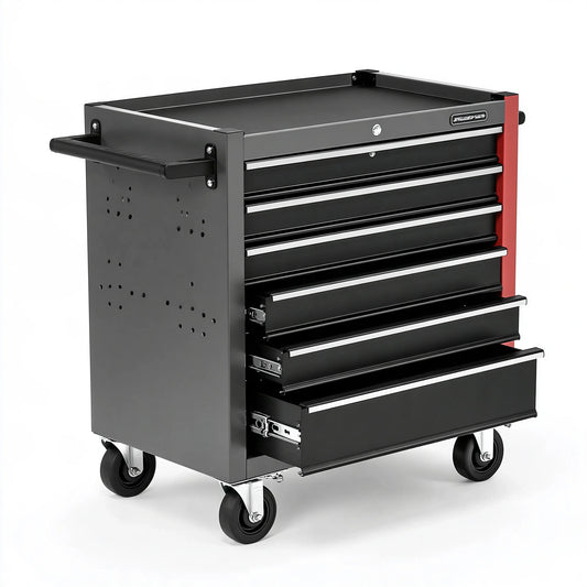 Carrello portautensili 80 x 46 x 97 cm in acciaio nero e rosso con 6 cassetti e ruote