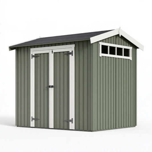 Casetta da giardino 213 x 131 x 192 cm in acciaio verde - deposito esterno con doppia porta e finestra