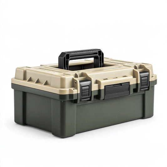 Cassetta portautensili 50 x 30 x 26 cm in plastica verde e beige con maniglia richiudibile